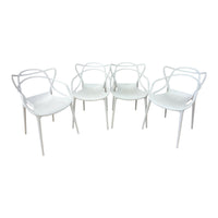 White Sculptural Armchair w/ Open Frame Back (Set of 4)