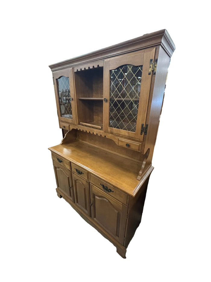 Wooden French Country Hutch with Glass Doors