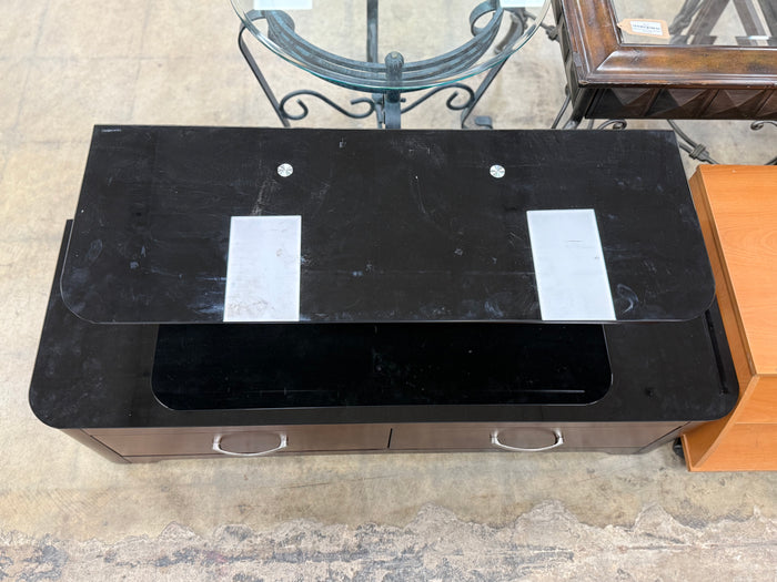 Black Glass and Wood Entertainment Stand