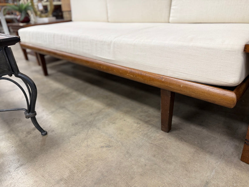 White and Light Wood Contemporary Sofa