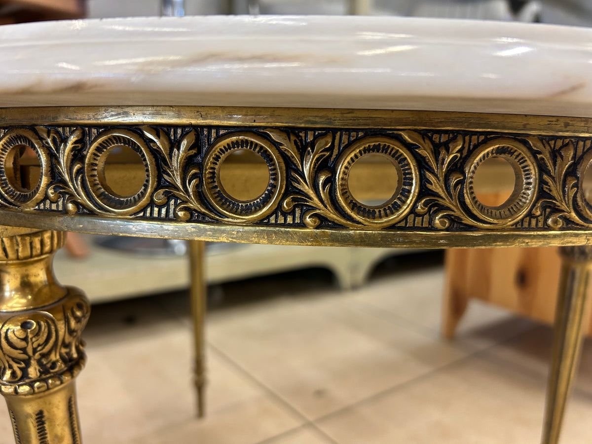 Louis XVI Style Marble Top and Brass Cocktail Table