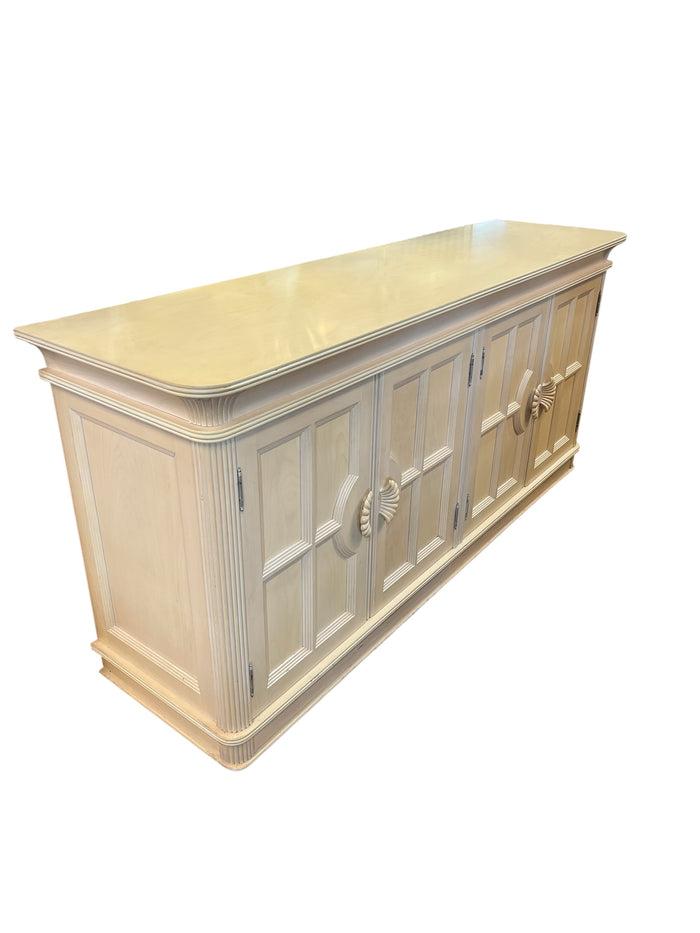 Cream Sideboard With Carved Shell Handles & Drawer Storage