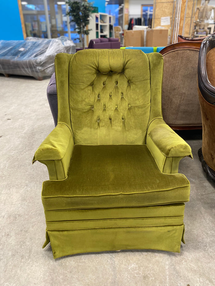 Vintage Chartreuse Green Velvet Swivel Lounge Chair