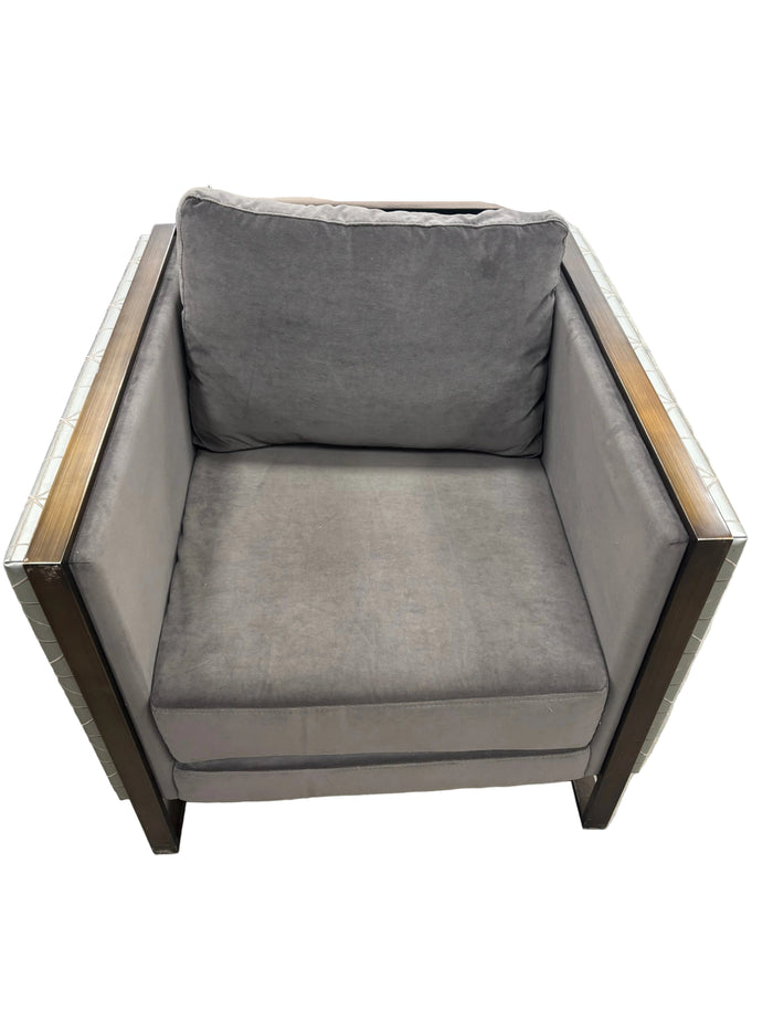 Grey Lounge Chair with Patterned Sides