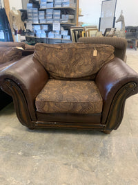 Brown Leather Armchair With Fabric Seating