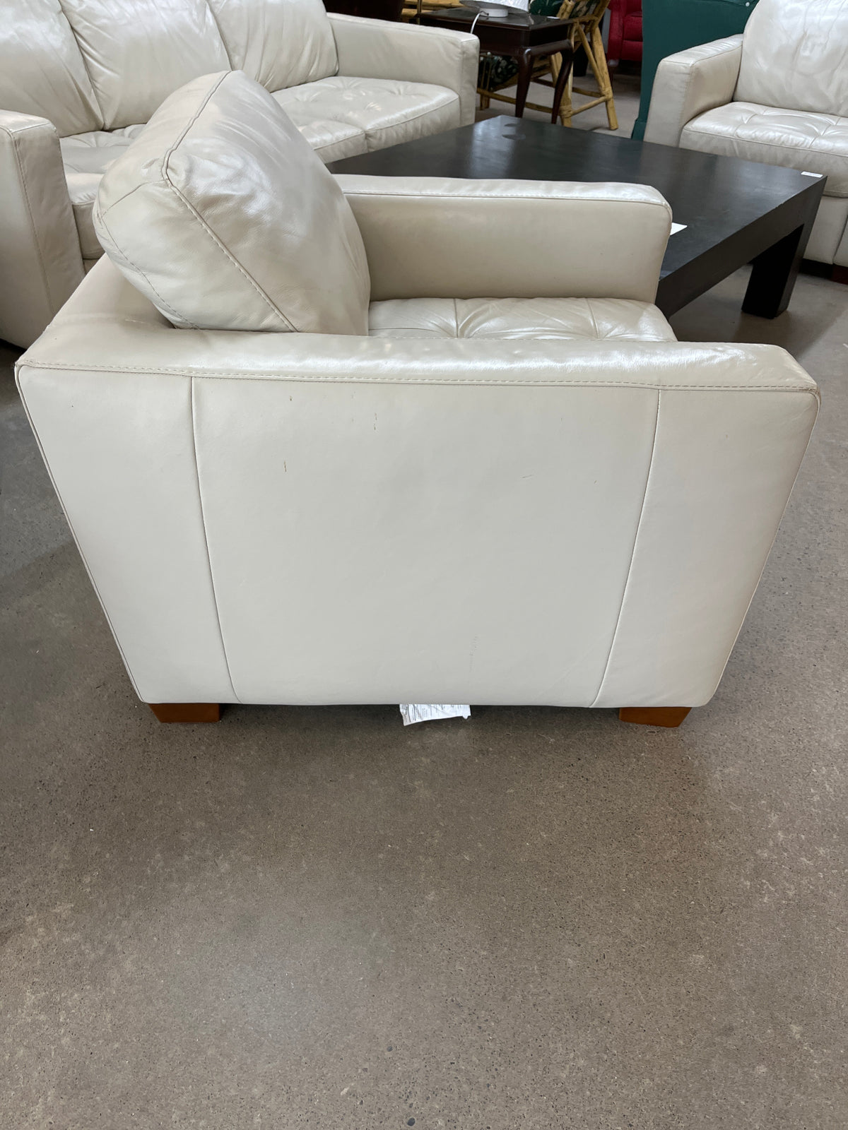 35"W Off White Leather Armchair