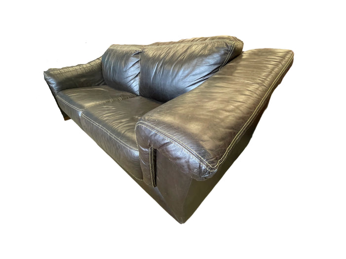 Dark brown leather 3 seater sofa