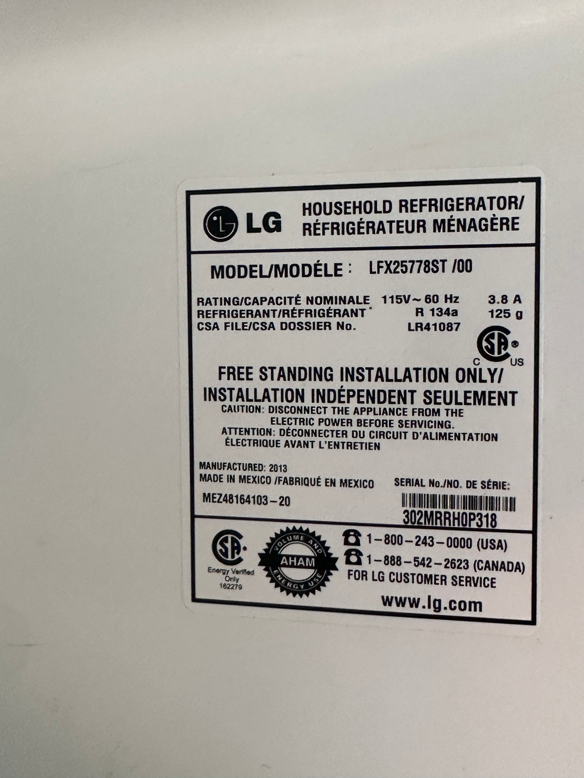 LG stainless steel fridge