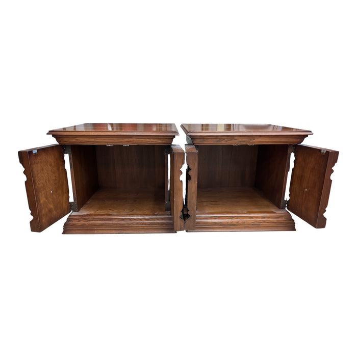 Vintage Carved Oak Nightstands (Set of 2)