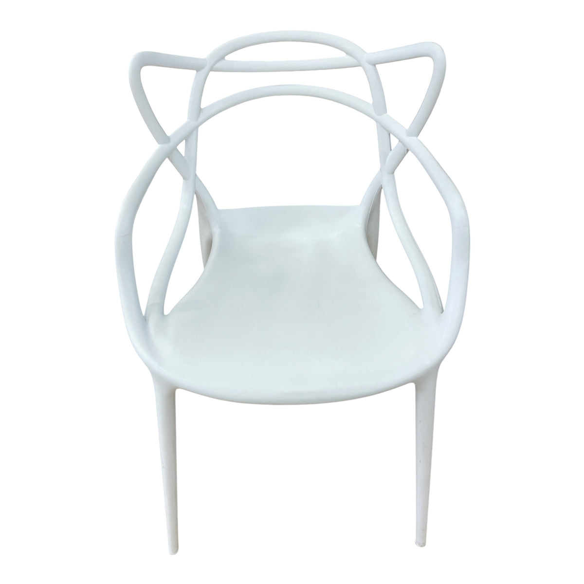 White Sculptural Armchair w/ Open Frame Back (Set of 4)
