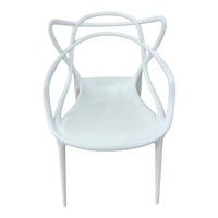 White Sculptural Armchair w/ Open Frame Back (Set of 4)