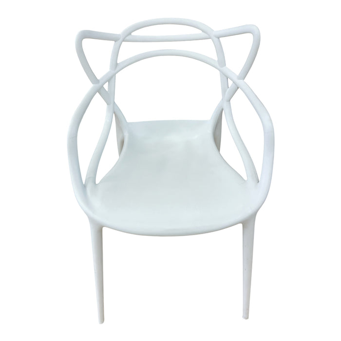 White Sculptural Armchair w/ Open Frame Back (Set of 4)