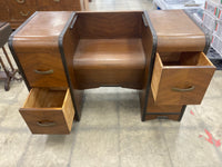 Small Brown Vintage Makeup Vanity With Wooden Chair