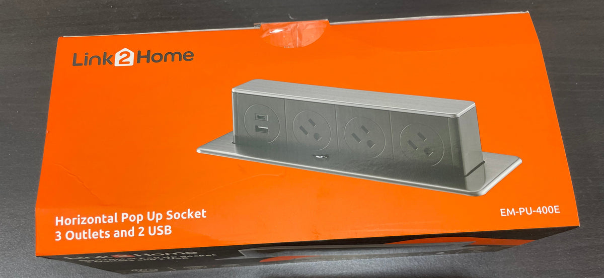 Link2Home Horizontal Pop Up Socket - 3 Outlets 2 USB
