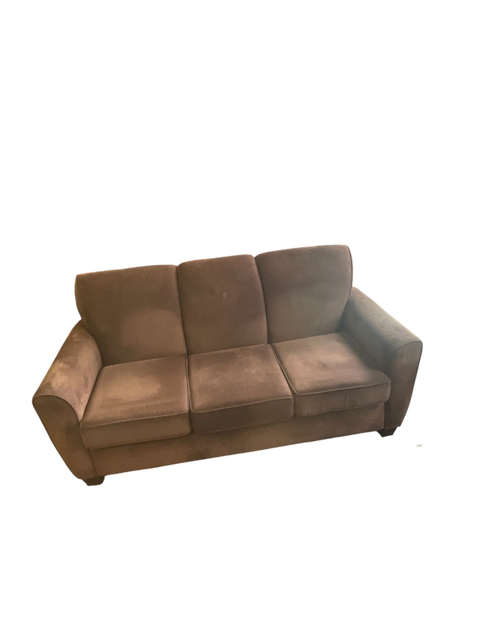 Brown Upholstered 3-Seater Sofa with Ottoman