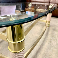 52-Inch W Vintage Italian Coffee Table – Glass Top with Brass Frame
