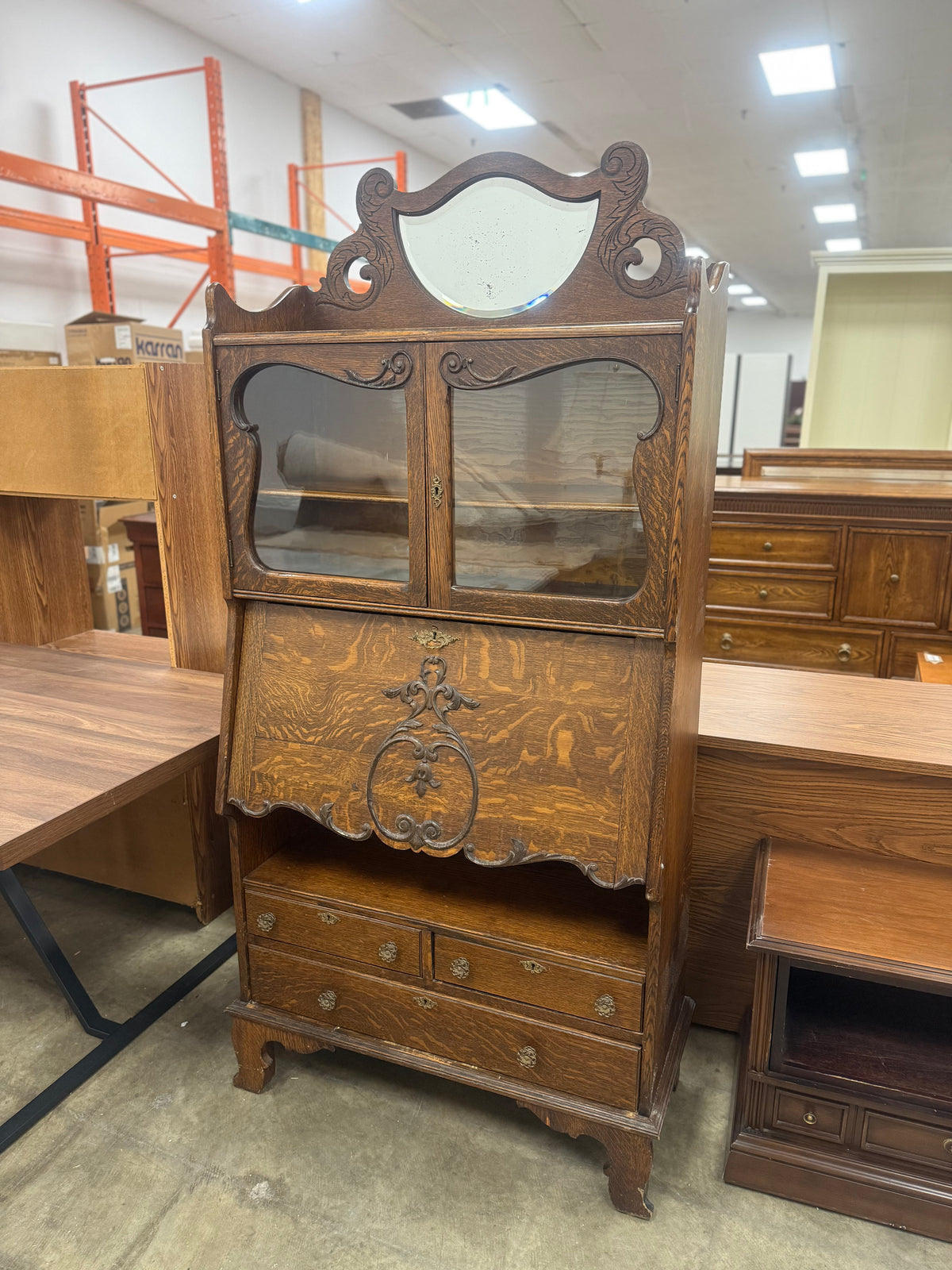 Antique Solid Wood Secretary Cabinet