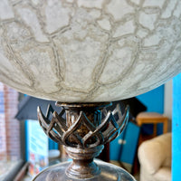 Vintage Distressed Metal Floor Lamp with Glass Shade – 73.5-Inch H