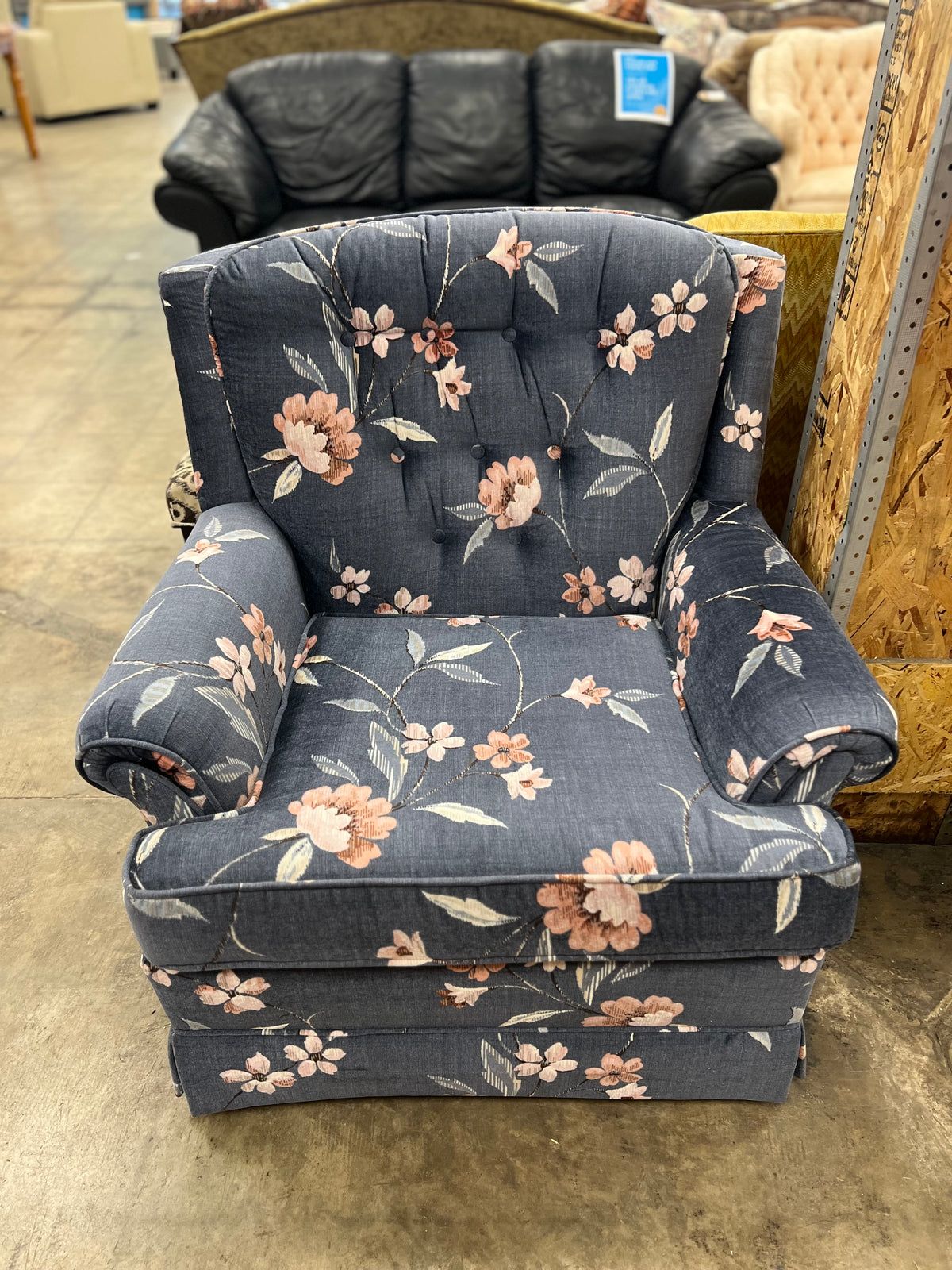 Dark Blue Floral Armchair