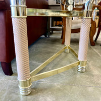 53-Inch W Vintage Italian Console Table – Glass Top with Sculptural Brass Frame