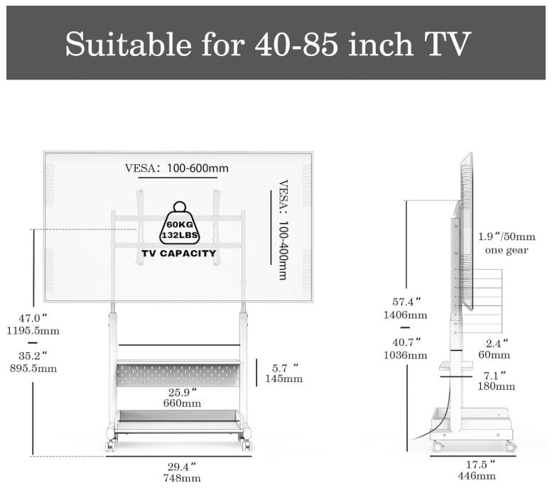 FITUEYES TV Stand with Wheels