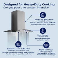 Hauslane 36-Inch Glass Canopy Convertible Island Range Hood