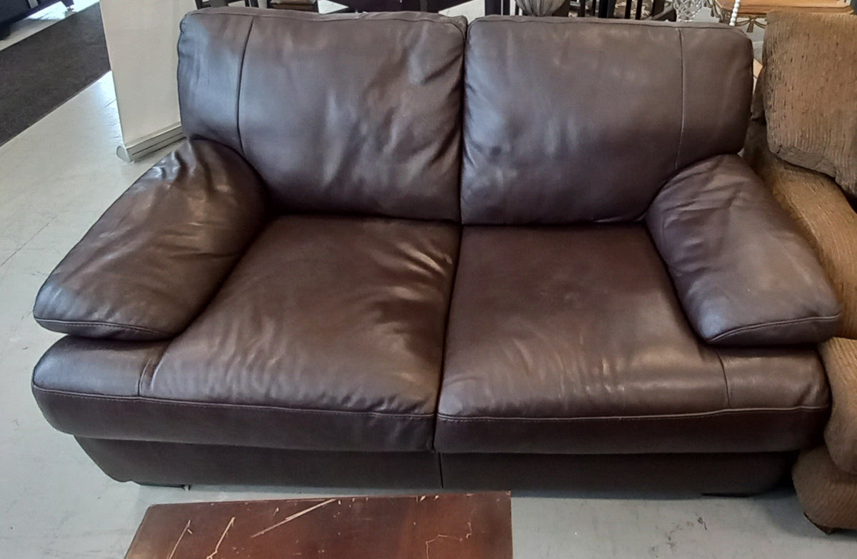 Brown Leather 2-Seater Sofa
