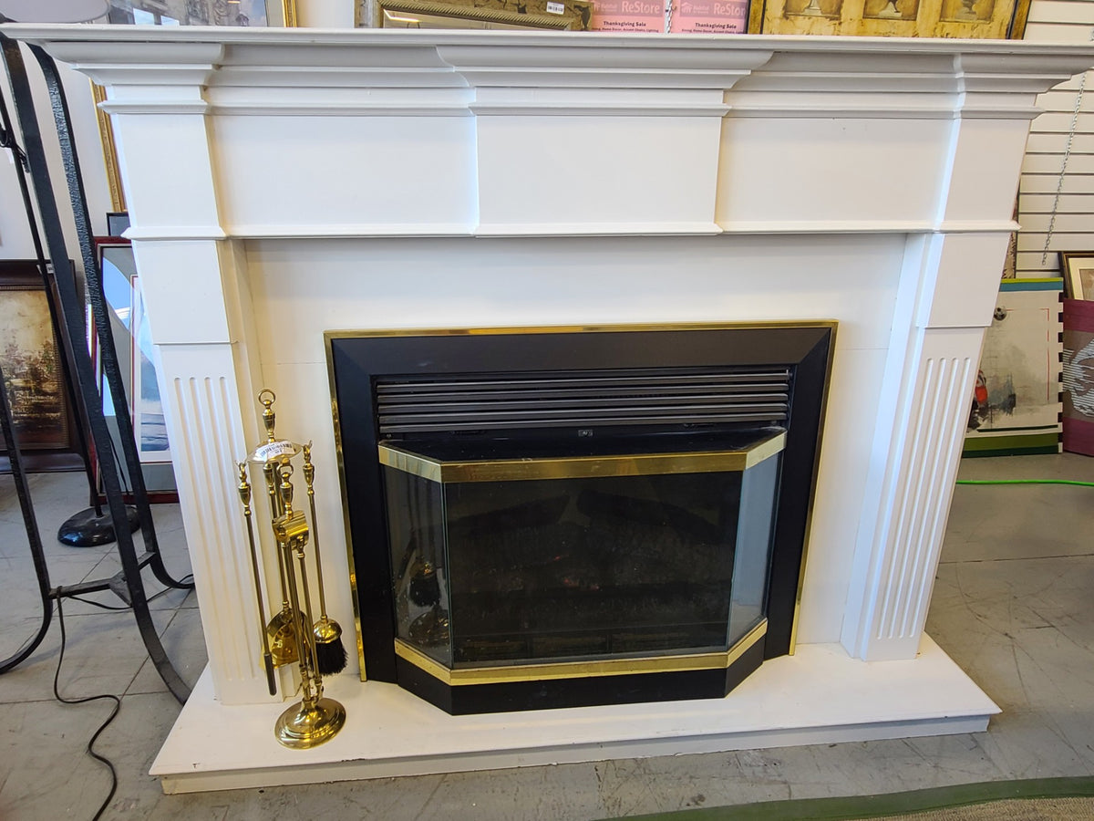 White-Trim Wooden Electric Fireplace