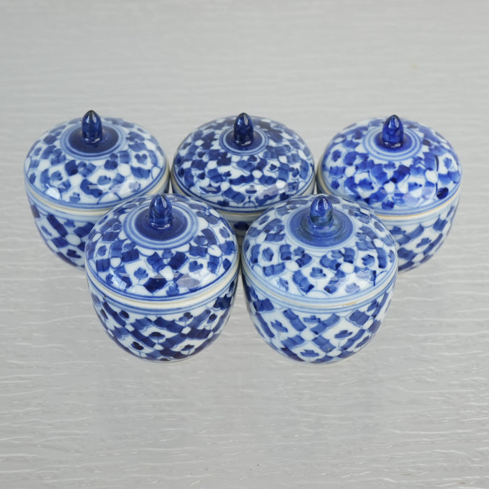2-inch W Vintage Thai Blue and White Porcelain Tea Cup - Set of 5