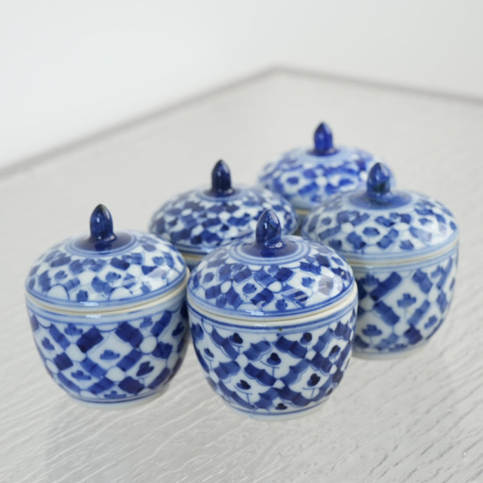 2-inch W Vintage Thai Blue and White Porcelain Tea Cup - Set of 5