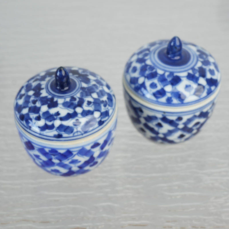2-inch W Vintage Thai Blue and White Porcelain Tea Cup - Set of 5