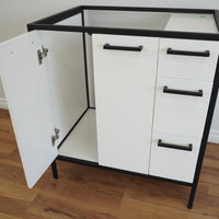 30-inch Metal Frame 3-Drawer Bathroom Vanity in Gloss White