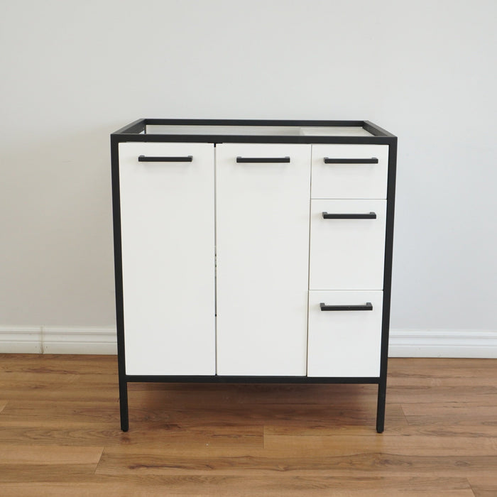 30-inch Metal Frame 3-Drawer Bathroom Vanity in Gloss White