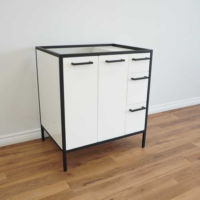 30-inch Metal Frame 3-Drawer Bathroom Vanity in Gloss White