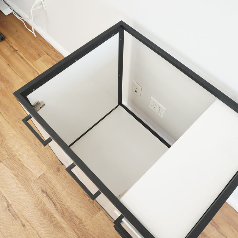 30-inch Metal Frame 3-Drawer Bathroom Vanity in Gloss White