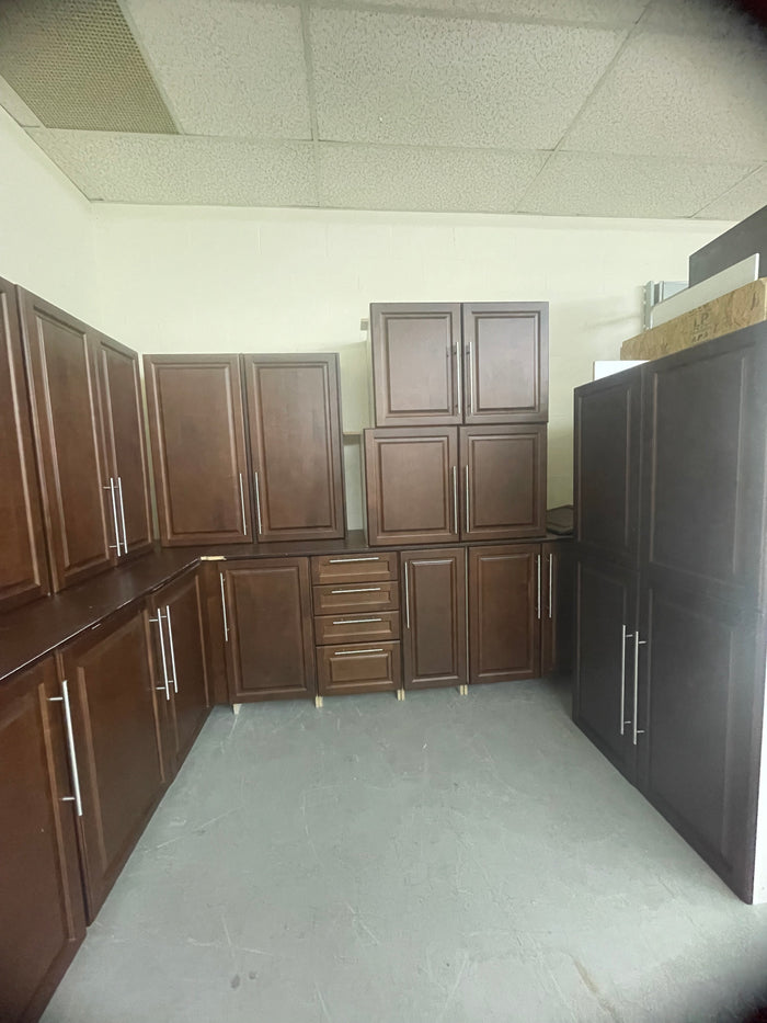 Brown Recessed Panel Kitchen Cabinet Set