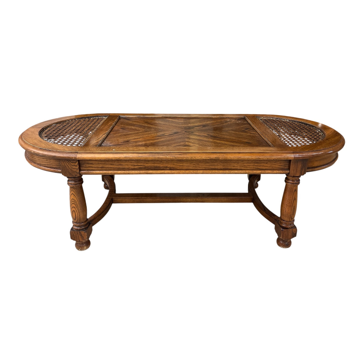 Oval Cane Mesh & Glass Top Coffee Table