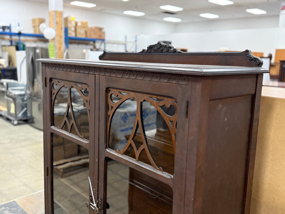 Antique Dark Wooden China Cabinet