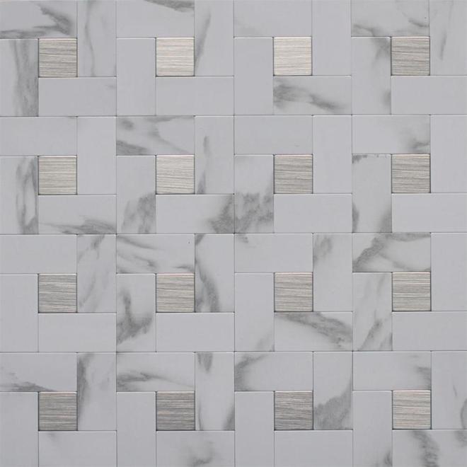 Self-Adhesive Wall Tiles 12-in x 12-in Faux Marble/Stainless