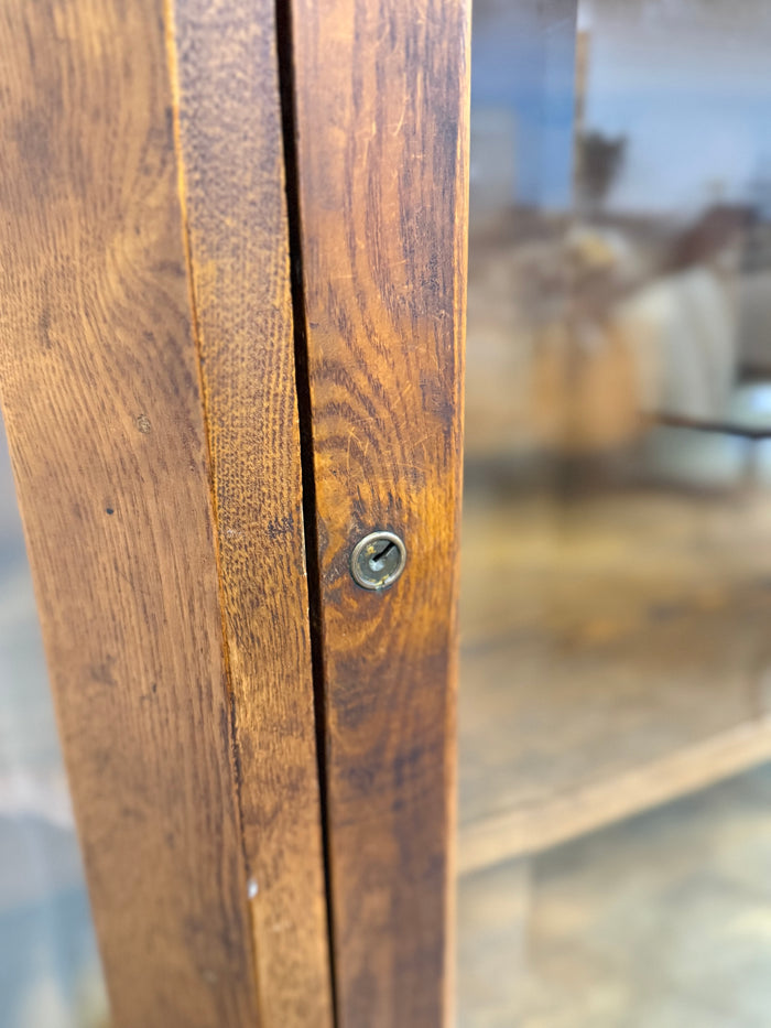 Vintage Half Hexagon Oak Corner Display Unit