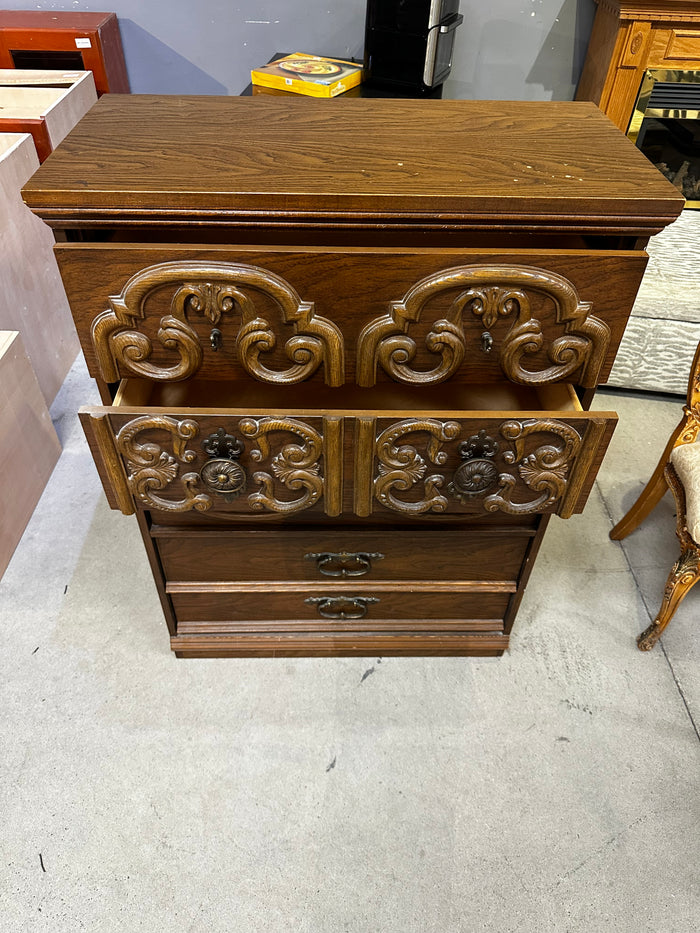 Carved Wood Vintage 5 Drawer Dresser