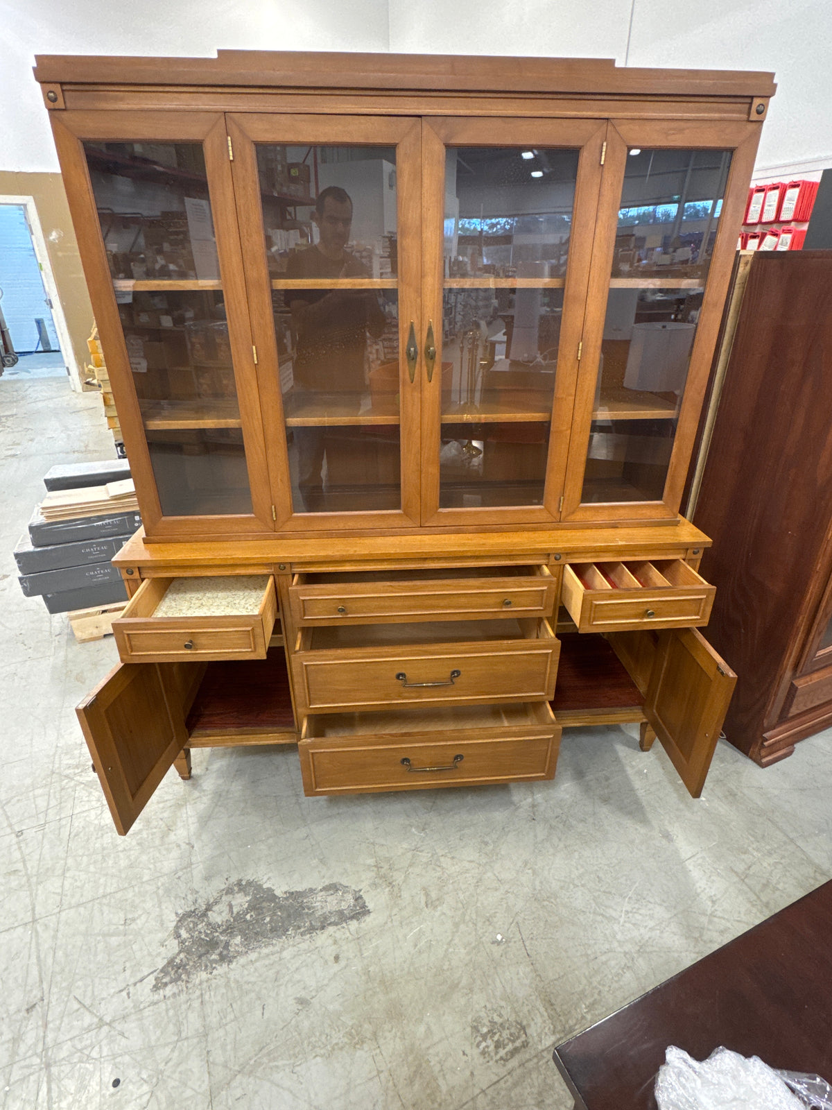 60” Wide Large, Two-Piece Wooden China Cabinet and Buffet Hutch