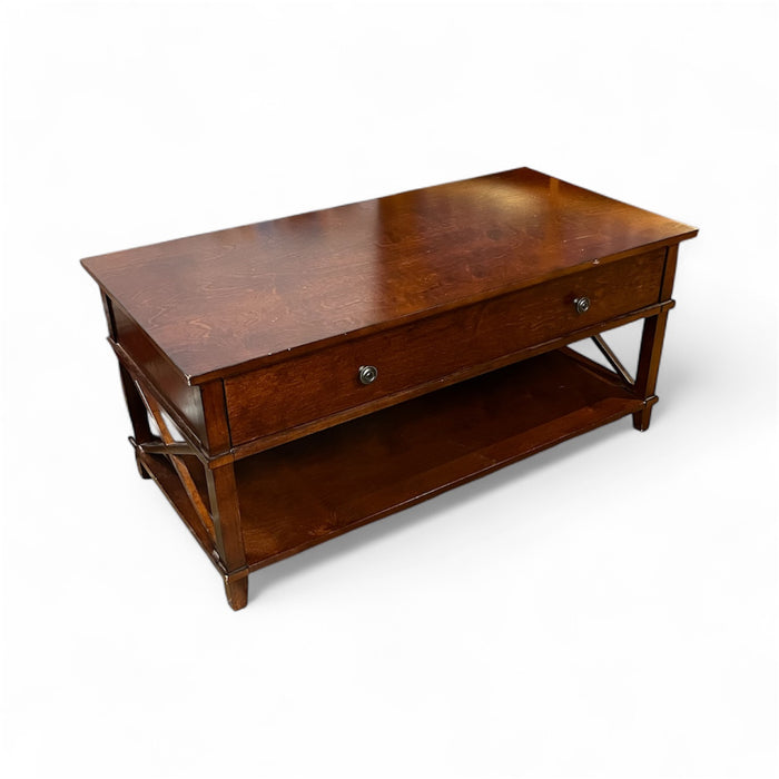 Wooden Coffee Table With Drawer & Lower Shelf