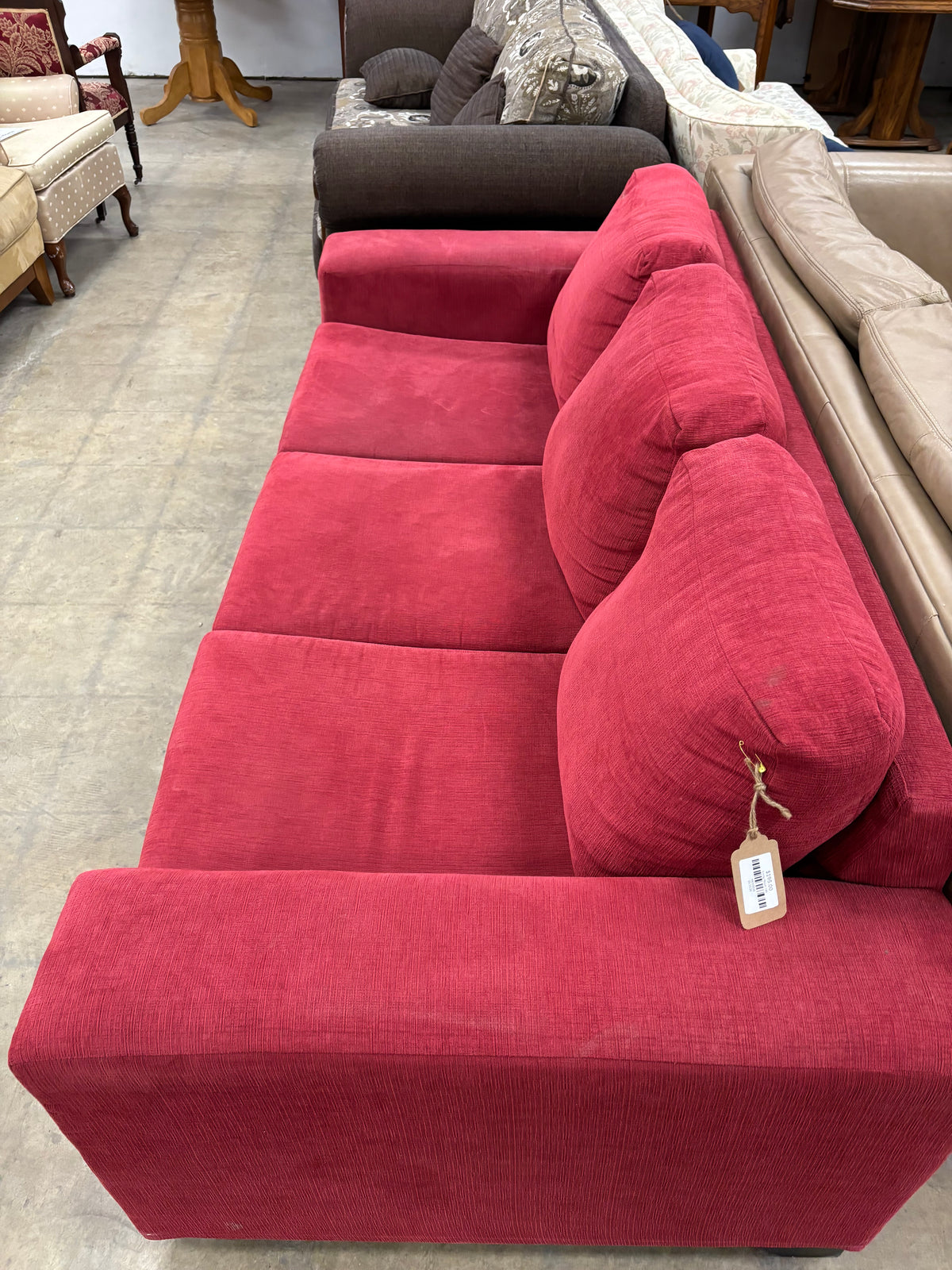 Red Fabric 3-Seater Sofa