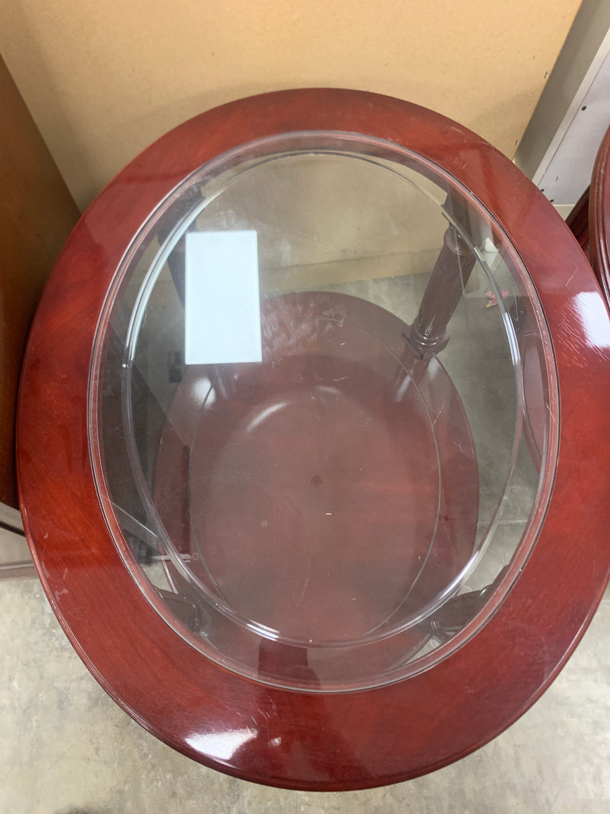 Mahogany Oval Side Table With Glass Insert