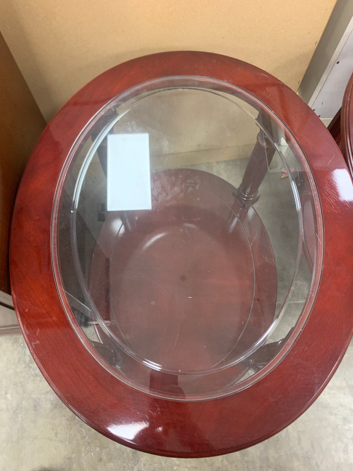 Mahogany Oval Side Table With Glass Insert
