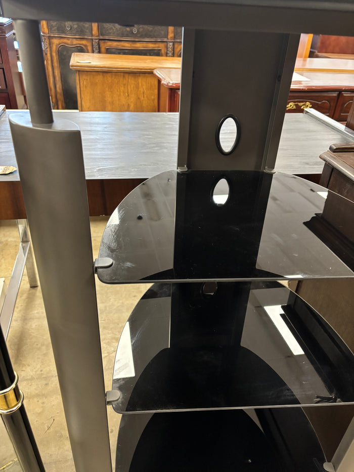 4-Tier Media Stand with Black Glass Shelves