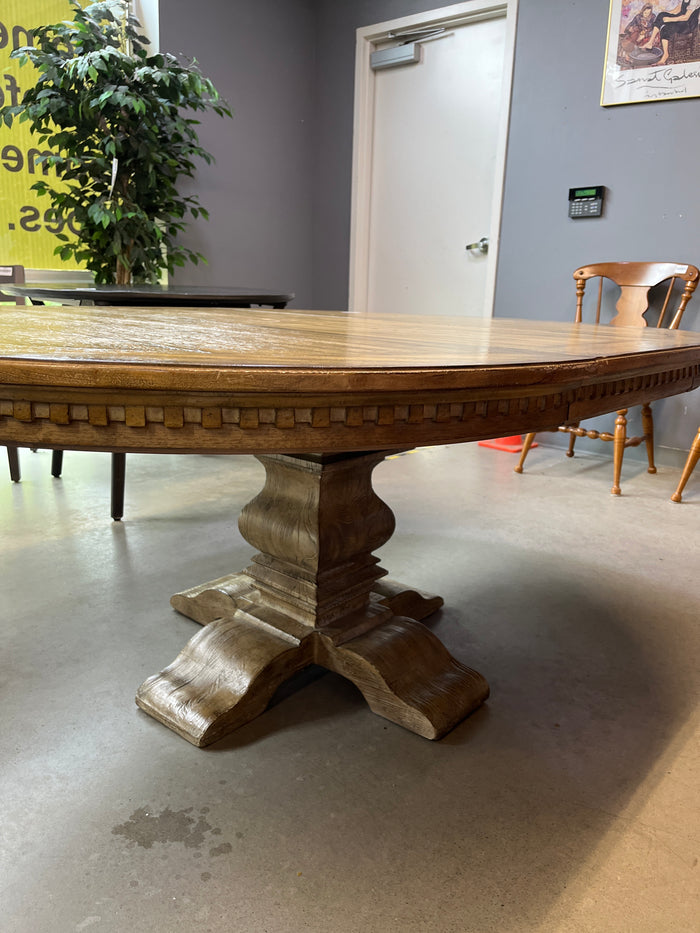 54" Diameter Rustic Oak Table w Leaf