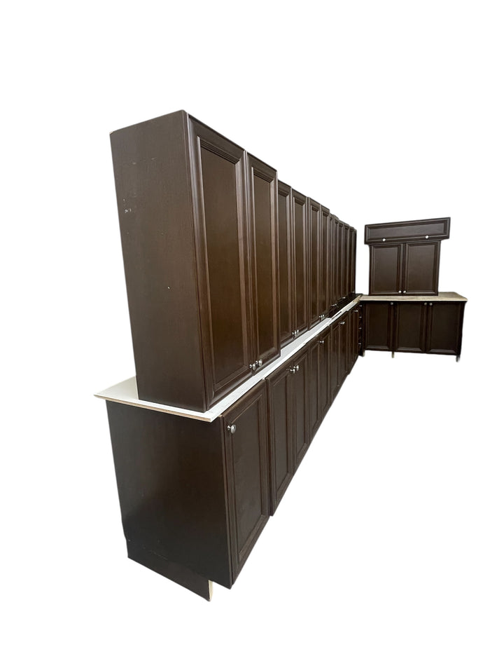 Brown Recessed Panel Kitchen Cabinet Set