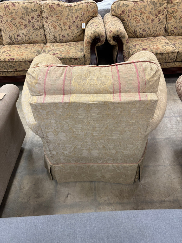 Traditional Accent Chair with Beige and Red Paisley Pattern